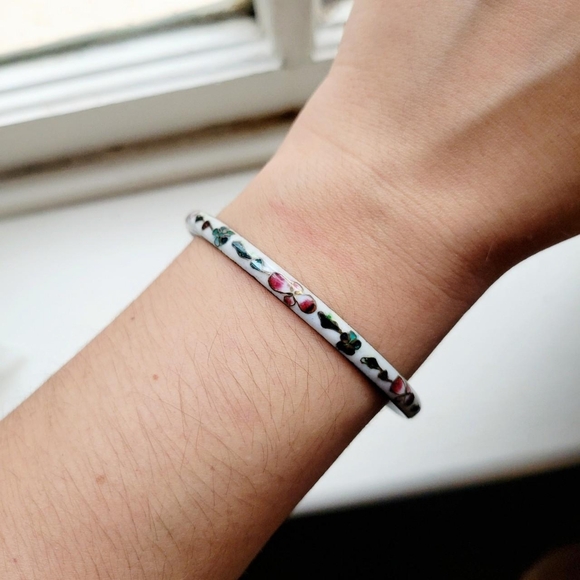 Vintage Cloisonne Floral Bangle Bracelet - Picture 1 of 8